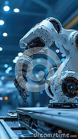 automated robot arm on production line in industial factory Stock Photo