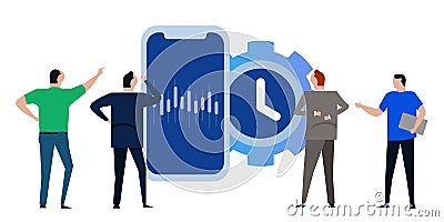automated robot bot trading stocks using artificial intelligence machine AI on smartphone Vector Illustration