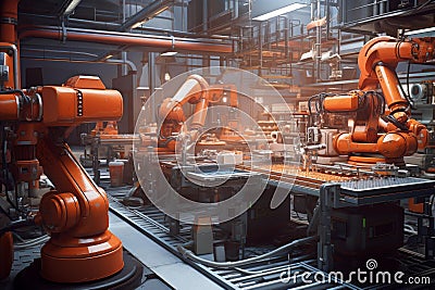 Automated Robot hand factory. Generate Ai Stock Photo