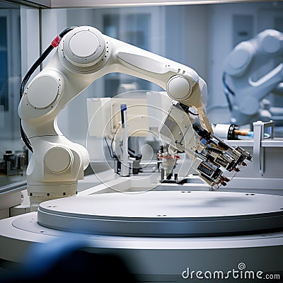 Automated robotic arm assembly working in laboratory. Generative AI Stock Photo