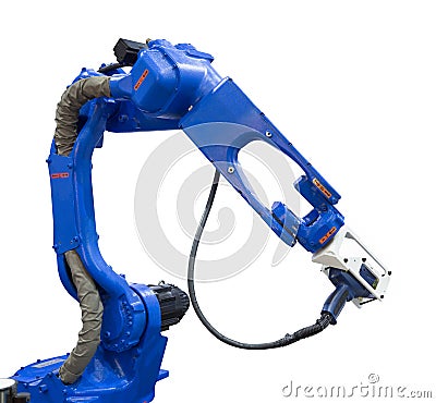 Automated robotic arm with 3D scanner in automotive industry Stock Photo