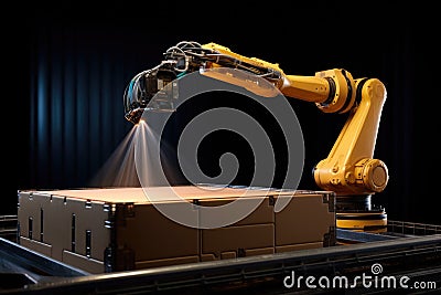 automated robotic arm gripping a container box Stock Photo