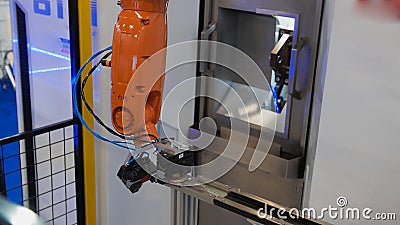 Automated robotic machine - mechanical arm for industrial welding Stock Photo