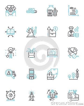 Automated robots linear icons set. Robotics, Automation, Mechanization, Artificial intelligence, Programming, Machine Vector Illustration