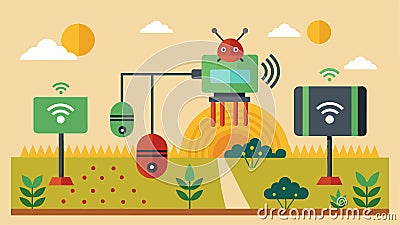 Automated s equipped with sensors detect the presence of pests and send alerts to farmers for timely intervention Vector Illustration