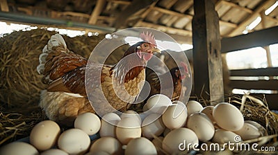 Automated sensors installed in a chicken coop keep track of the number of eggs laid by each hen Stock Photo