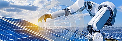 Automated Solar Panel Production High Tech Robotic arm installing solar panels symbolizing automation efficiency clean energy Stock Photo