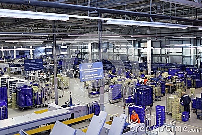 Automated sorting center of Russian Post in St. Petersburg Editorial Stock Photo