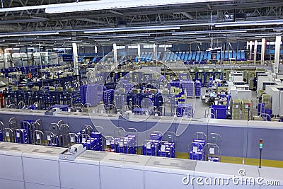 Automated sorting center of Russian Post in St. Petersburg Editorial Stock Photo