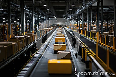Automated sorting equipment operates efficiently in a busy distribution center Stock Photo