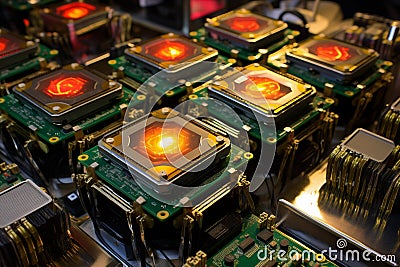 Automated testing of completed CPUs for functionality. Generative AI Stock Photo