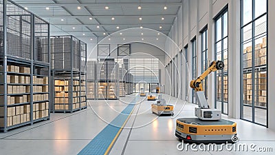 Automated Warehouse Robotics 3D Render of Modern Logistics, Warehouse Automation, Robotics ,automation ,logistics Stock Photo