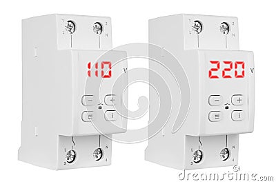 Automatic circuit breakers relay, on a white Stock Photo