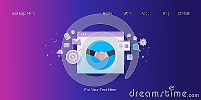 Marketing automation, customer data management, crm software technology, online internet, web banner vector template. Vector Illustration