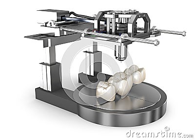 Automatic Dental 3D printer performs product creation. Digital dentistry concept. 3D Illustration Stock Photo