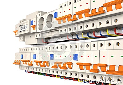 Automatic electrical components in a raw 3d illustration. Cartoon Illustration