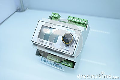 Automatic Electricity Switch Hisense for inverter unit presented on stand Editorial Stock Photo