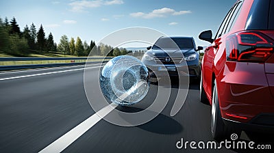 Automatic emergency braking demonstrated in a close-up, ensuring swift Stock Photo