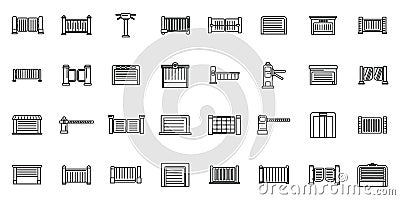 Automatic gate icons set outline vector. Electric door Vector Illustration