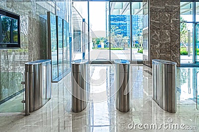 Automatic gate of modern commercial building Stock Photo