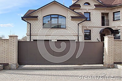 Automatic Gate and Single White House, XXXL Stock Photo