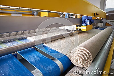 Automatic industrial line for washing and cleaning carpets Stock Photo