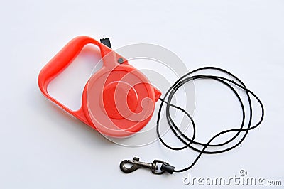 Automatic leash and roll black rope on white background Stock Photo