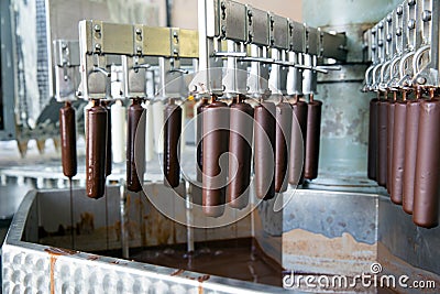 Automatic line for the production of ice cream popsicle Stock Photo
