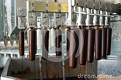 Automatic line for the production of ice cream popsicle Stock Photo