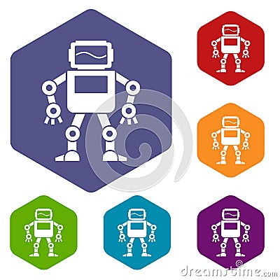 Automatic mechanism icons set hexagon Vector Illustration