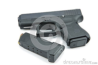 Automatic 9mm. handgun pistol on white background Stock Photo