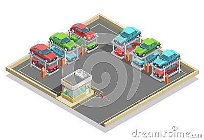 Automatic Parking Isometric Concept Vector Illustration