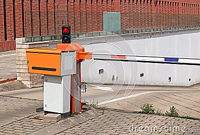 Automatic parking lot gate at the parking garage Stock Photo