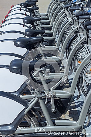 Automatic parking for rented bicycles Stock Photo
