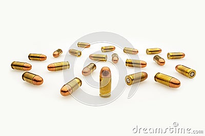Automatic Pistol Bullets Isolated on White Stock Photo