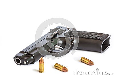 Automatic pistol handgun weapon with bullets Stock Photo