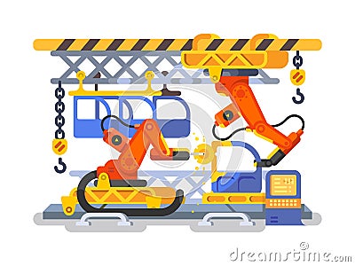Automatic production in factory using robots Vector Illustration