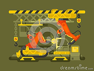 Automatic production using robotics Vector Illustration