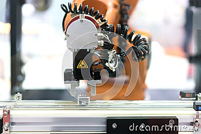 Automatic robot arm with imaging sensor in assembly line working Stock Photo