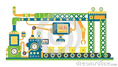 Automatic stock line robots technology industrial machine. Vector illustration. Vector Illustration