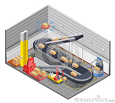 Automatic Warehouse Isometric Interior Vector Illustration