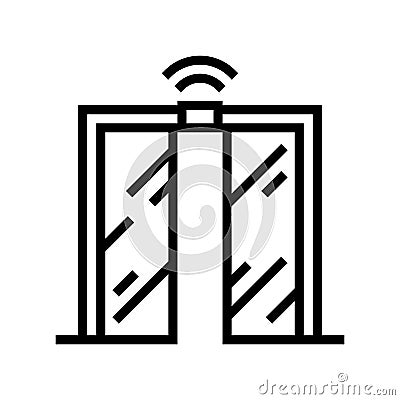 automatical open and close glass door line icon illustration Cartoon Illustration