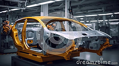 Automating New Car Assembly with Robotic Arms. Generative AI Stock Photo