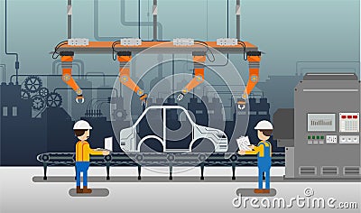 Automation automobile factory Vector Illustration