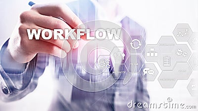 Automation of business workflows. Work process. Reliability and repeatability in technology and financial processes. Stock Photo
