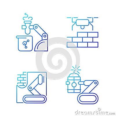Automation in different industries gradient linear vector icons set Vector Illustration