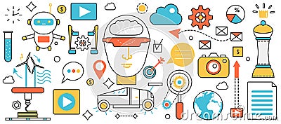 Automation future smart technology, robot, AI digital brain control and cyber systems Vector Illustration