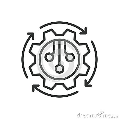 Automation icon in line design. Automation, robotic process, AI integration, smart technology, industrial automation Vector Illustration