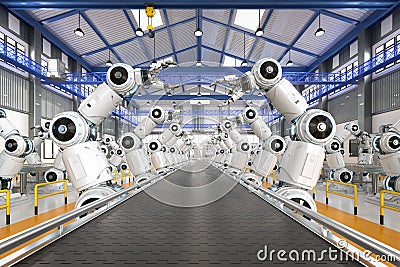 Automation industry concept with 3d rendering robot assembly line Stock Photo