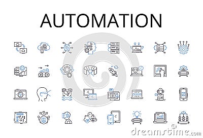 Automation line icons collection. Mechanization, Innovation, Modernization, Digitization, Computerization, Optimization Vector Illustration